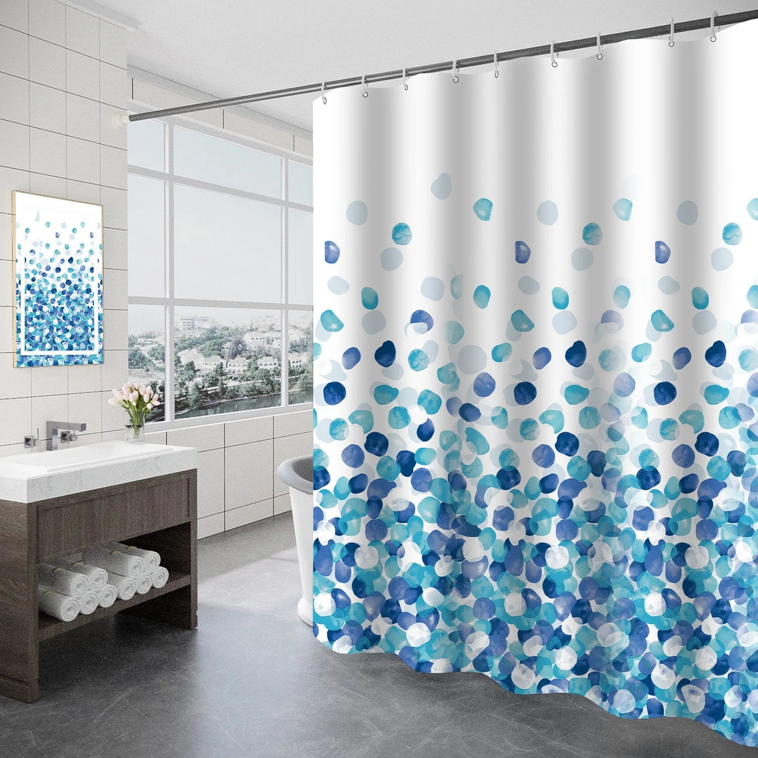 Modern Shower Curtains Geometric Flowers Cartoon Bath Curtain Cortina Waterproof Polyester For Bathroom with 12pcs Plastic Hooks