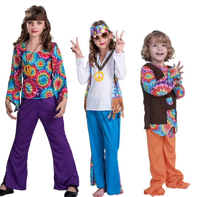 Children Kid Retro 60s 70s Hippie Costume Halloween Cosplay Carnival For Boys Girls Flower Fancy Disguise Party Dress Clothes Cosplay Costumes AliExpress