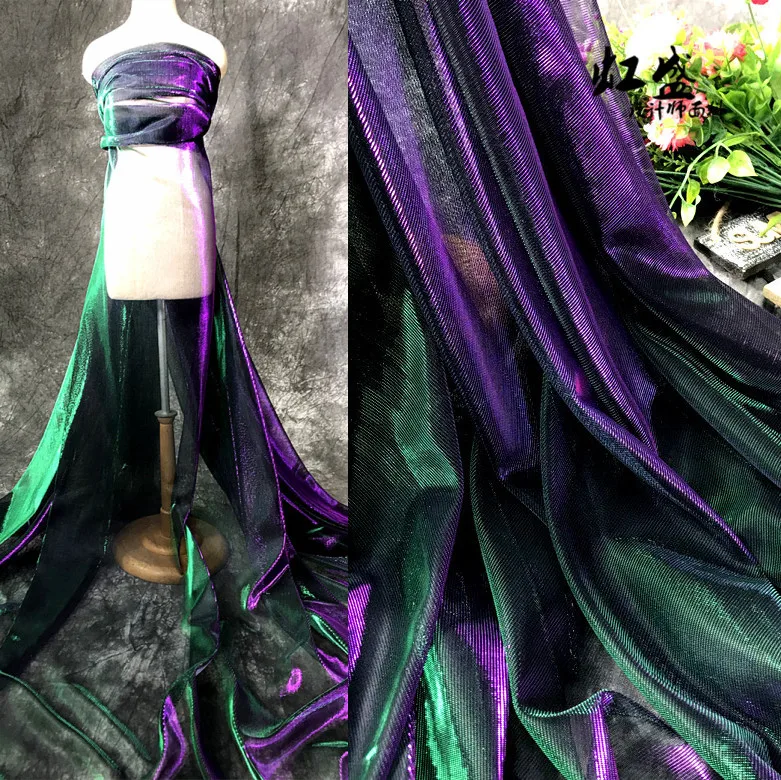 Purple Ghost Green Gradient Mesh Screen Designer Fabric Star River Skirt Clothing Laser Magic Color Clothing Fabric