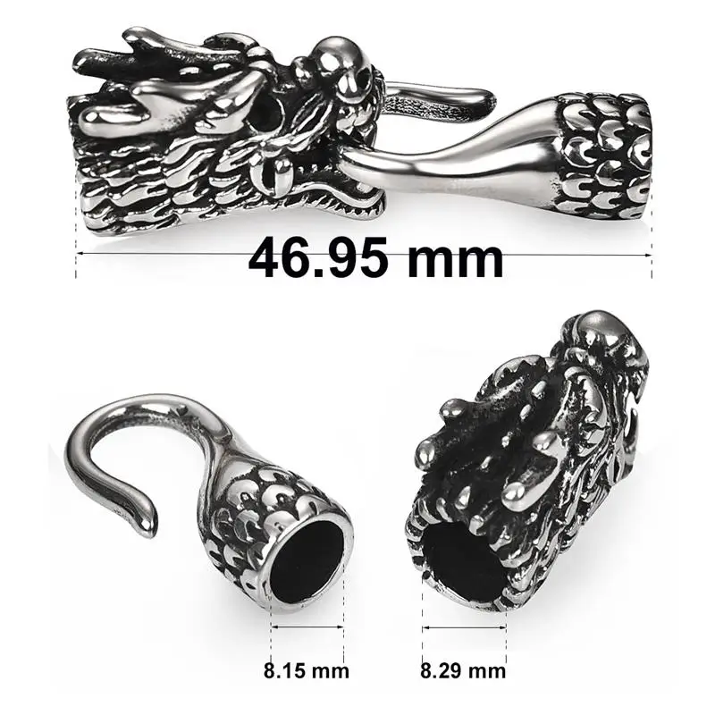 Men Stainless Steel Dragon Head Clasps Hooks Cords End Caps Clasps Hook for Leather Cord Bracelet Connector DIY Jewelry Findings