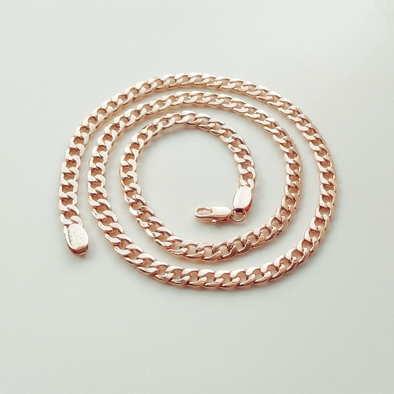 New Trendy Women Men Necklace 585 Rose Gold Color Jewelry Women Bijouterie Link Chain Necklace 5MM 60cm Long Necklace Gift