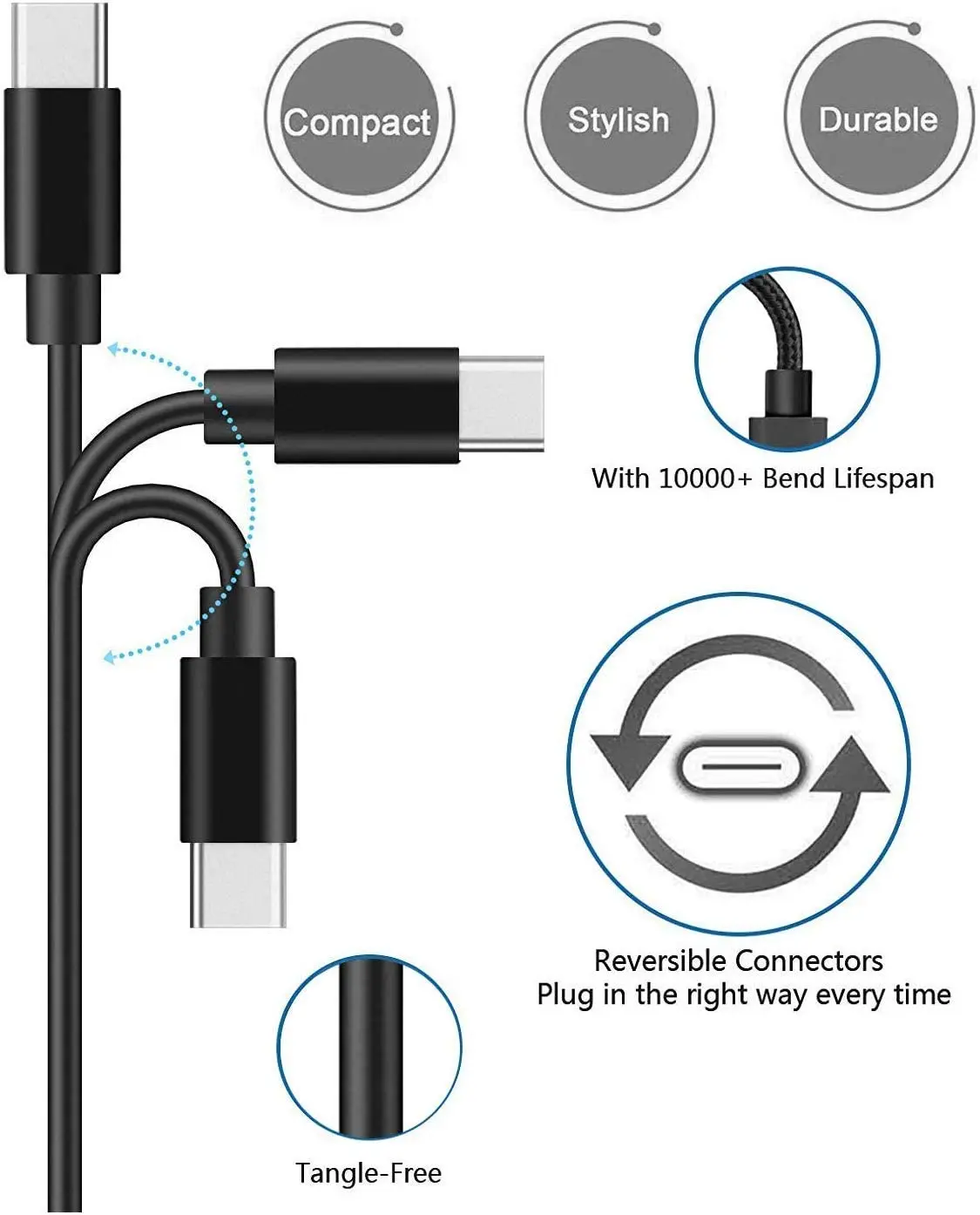 USB Type C-kabel 3A 10-pack snelladersnoer voor Samsung Galaxy S21 S20 S8 S9 S10 Note 9 8 Google Pixel 2 3XL LG G7 V20 V30