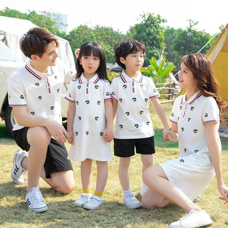 White Mother Daughter Dress Family Clothing Summer Father Son T-Shirts Short Family Matching Outfits Men Women Girl Clothes