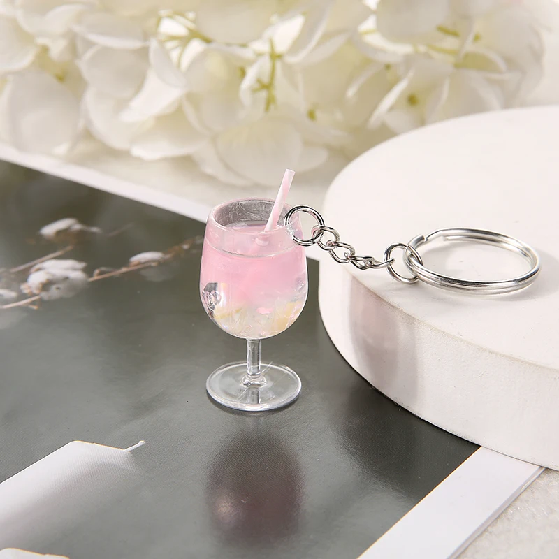 1PC 3D Multicolorn Plastic Juice Cup Drink Bottle Cocktail Handbag Keyring Charms For Woman