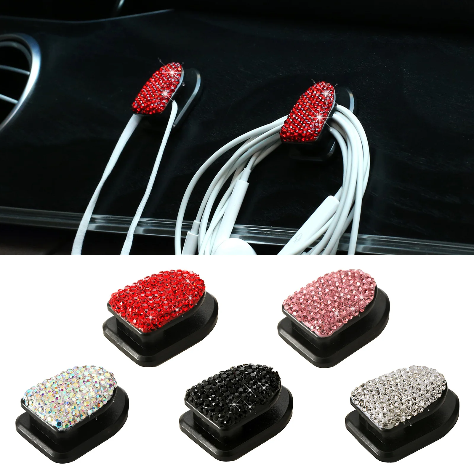 

2Pcs Mini Bling Car Hooks Crystal Rhinestone Car Mounted Hooks Clip For Decorations Door Key Hanging Groceries Bag Home Wall