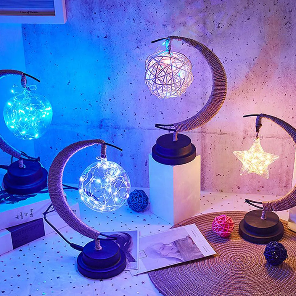 Led مصباح نجوم القمر ضوء كرة من السلال عيد الميلاد أضواء الأطفال هدية عيد ميلاد اليدوية حبل القنب USB الحديد المطاوع ضوء الليل