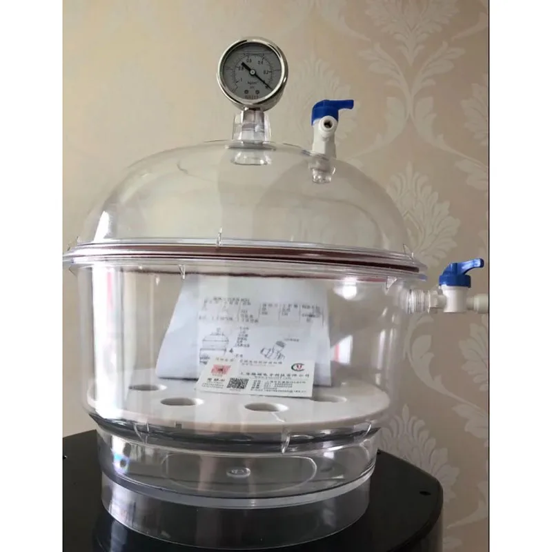 PC-3 252MM Polycarbonate Plastic Vacuum Dryer Laboratory Dryer Transparent Vacuum Drying Kettle Double Valve With Pressure Gauge