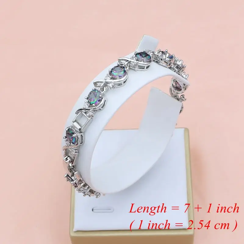 Rainbow Cubic Zirconia Jewelry Sets Silver 925 Fashion for Women Party Earrings Ring Bracelet Necklace Set Dropshipping