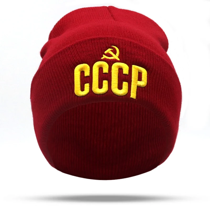 3D embroidery CCCP USSR knitted beanie cap flexible cotton bone casual caps women fashion beanies men winter hats warm wholesale