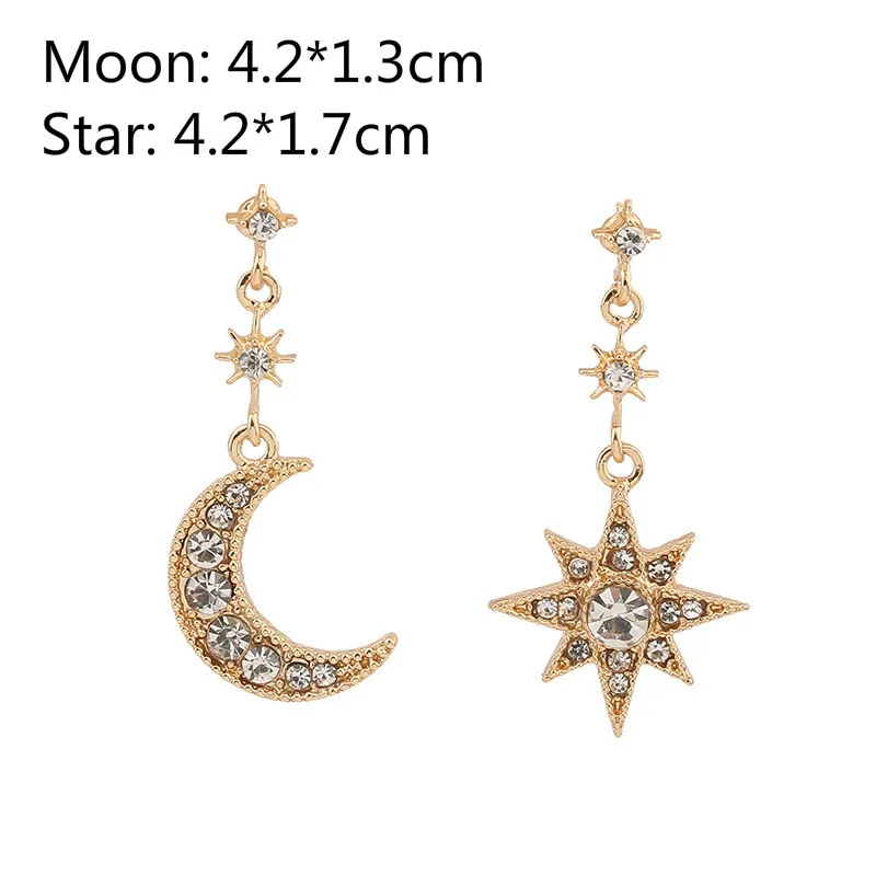 Korean Version Of Earrings 2020 Fashion New Earrings Net Red Was Thin Goddess Star Crescent Moon Shine Asymmetric Earrings