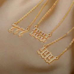 Zircon Angel Number Necklaces 111 222 333 444 555 666 777 888 999 Stainless Steel Necklace For Women Devil Choker Trend Jewelry