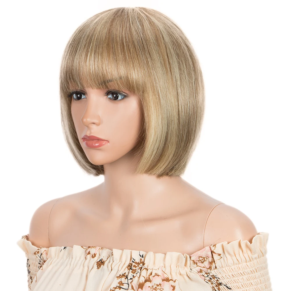 Sleek Short Human Hair Wigs For Black Women Blonde Pixie Cut Brazilian Hair Wigs For Women Straight Bob Wig With Bangs