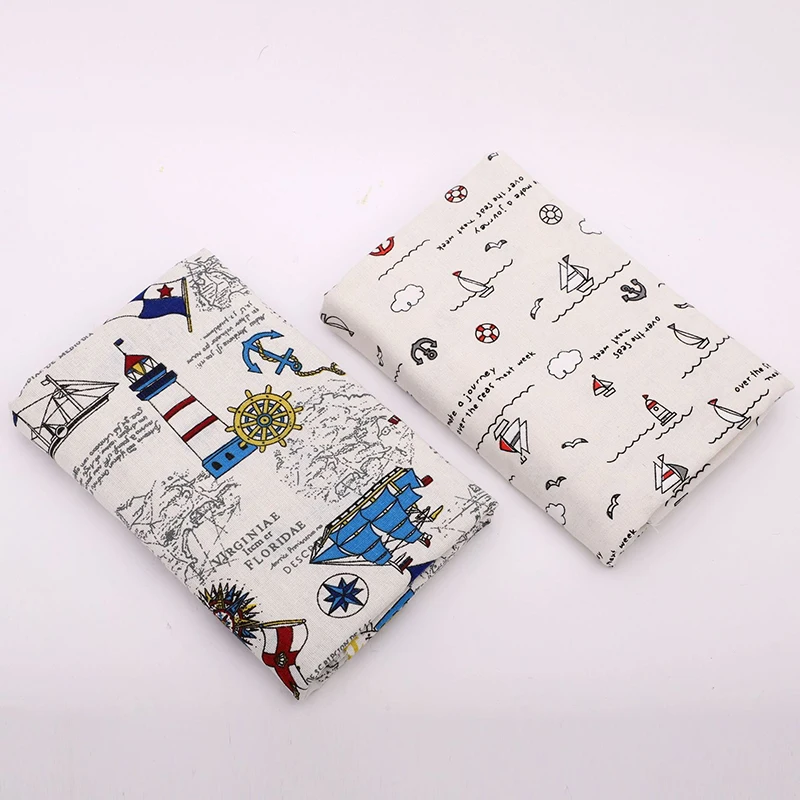 

50cmx140cm Sailboat Printed Fabric Cotton Linen Handmade DIY Sewing Fabric Handcraft Cloth DIY Patchwork Material