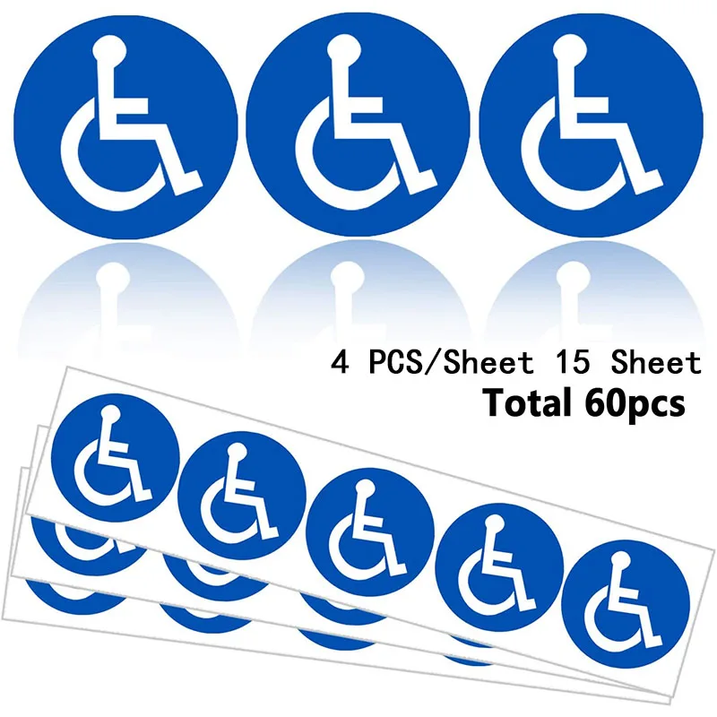 60 Pcs Disabled Wheelchair Symbol Labels Handicapped Access Sticker Sign Round Convenient Decals For Handicapped Parking  2 inch