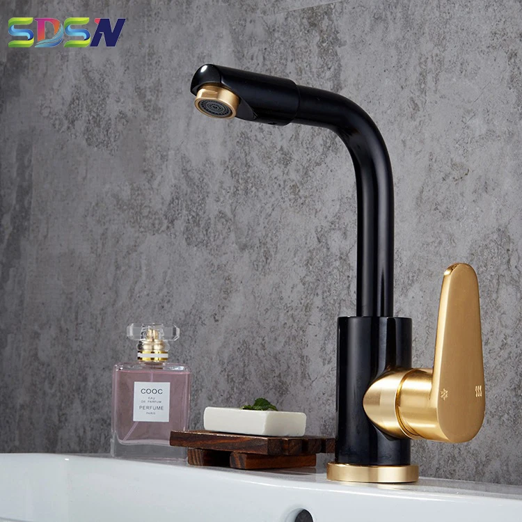 

SDSN Black Basin Water-mixer Bathroom Basin Faucet Hot&cold Kitchen-tap Deck Mounted Bath-mixer for Bathroom Sink Luxury Design