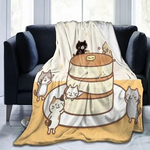 Anime Cat Blanket for Women Girls Cartoon Cats Kitten Sherpa Fleece Blanket Pet Themed Soft Cozy Bed Sofa Blanket for Cat Lovers