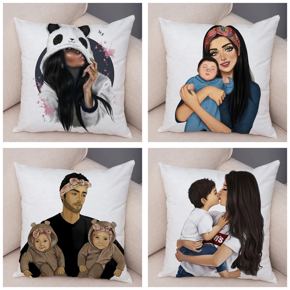 45*45CM Super Mom and Baby Pillow Case Vogue Cartoon Cushion Cover for Sofa Home Car Soft Plush Decor Mama Children Pillowcase