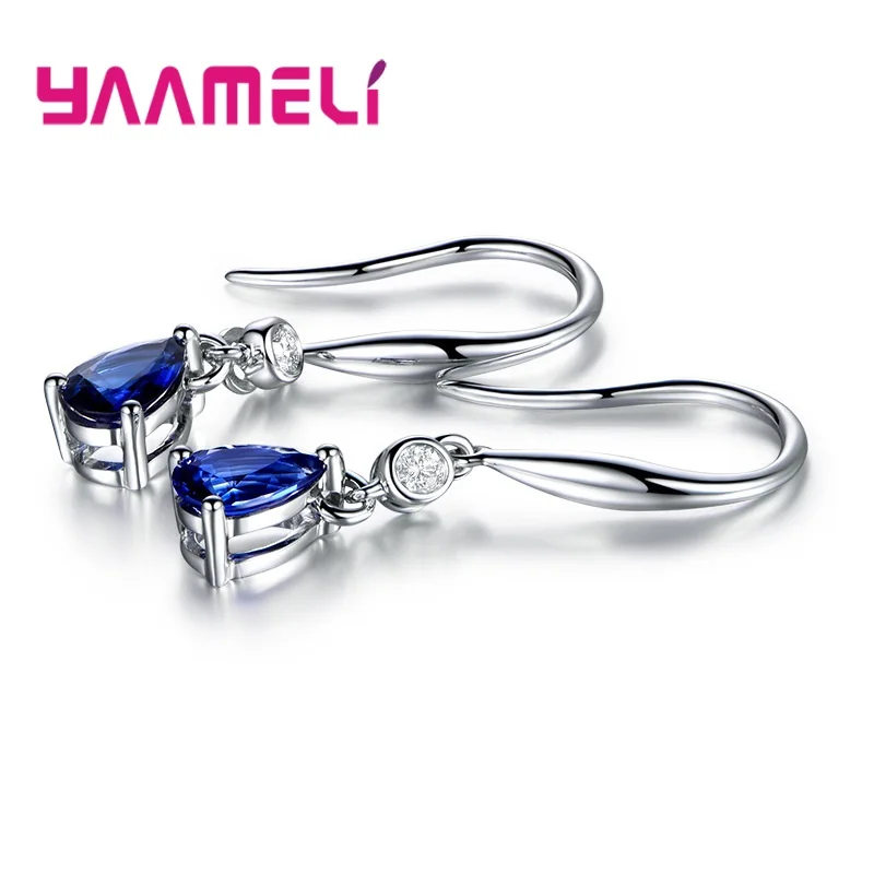 Echte 925 Sterling Silber geometrische Kristall Zirkon Tropfen Ohrringe für Frauen Mädchen Hochzeit Party Mode Schmuck Geschenke Zubehör – Detail 4