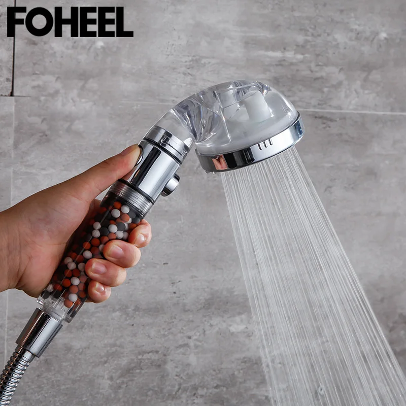 FOHEEL One Button to Stop Shower Head for Bathroom Home Usage Three Modes Water Spraying Function Filtered Bath Accessories