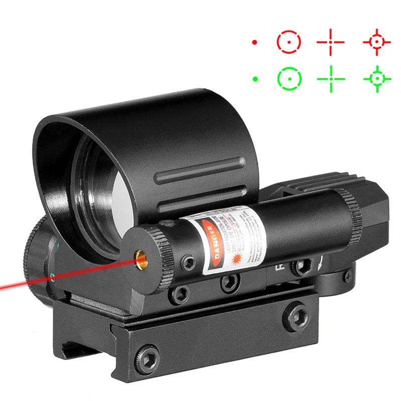 Tactical 4 Reticle Red/Green Dot Sight Hunting Rifle Reflex Dot Sight Brightness Adjustable Aluminum Casing With Red Laser