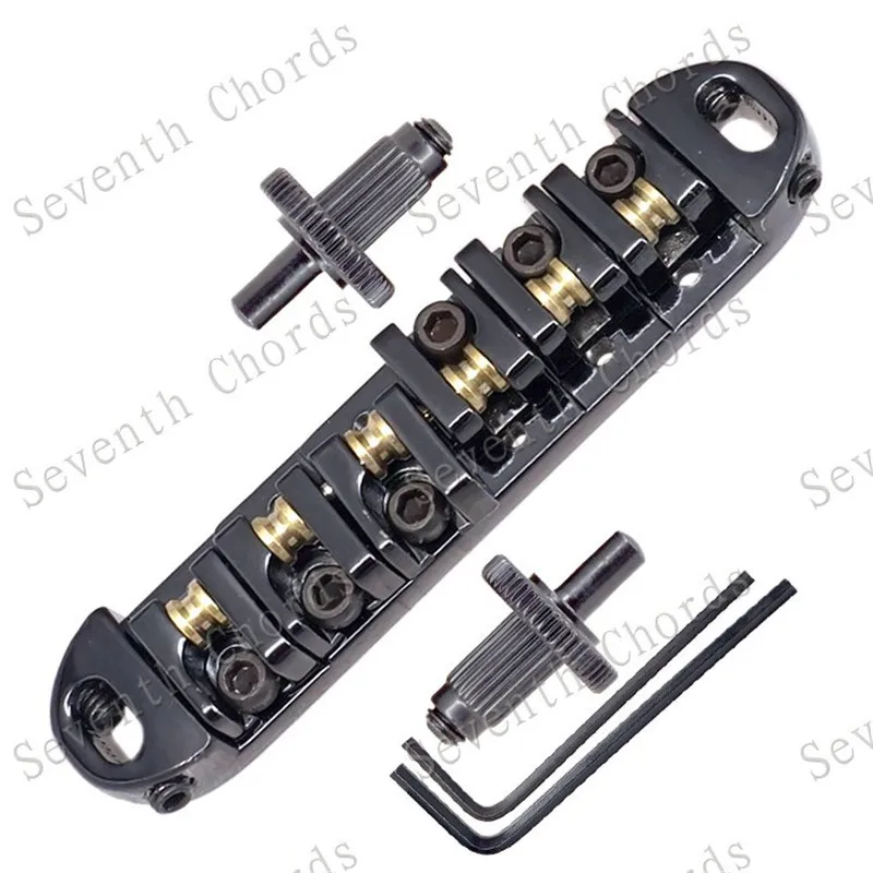EIN Satz Rollensattel E-Gitarre Brücke Saitenhalter Zubehör Teile Musikinstrument Schwarz Kleine Bolzen & Anker – Detail 1