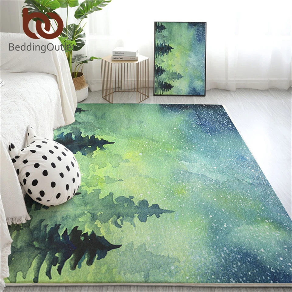 

BeddingOutlet Fir Forest Large Carpets for Living Room Misty Play Mat Cozy Area Rug 152x244cm Tree Leaf Watercolor Center Rug