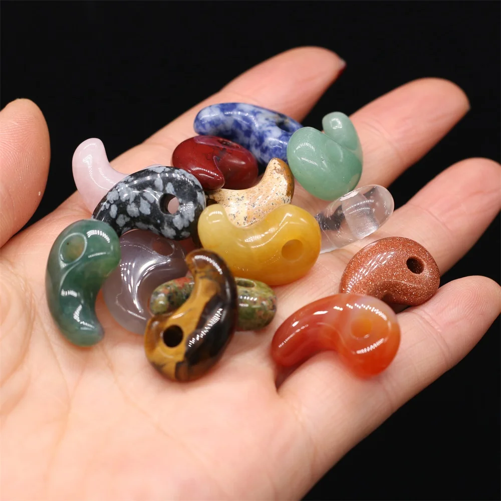 2PCS Comma Shape Natural Stone Agates Picture Stone Rose Quartzs Pendant for DIY Necklace Bracelet Charm Jewelry Making 15x22mm