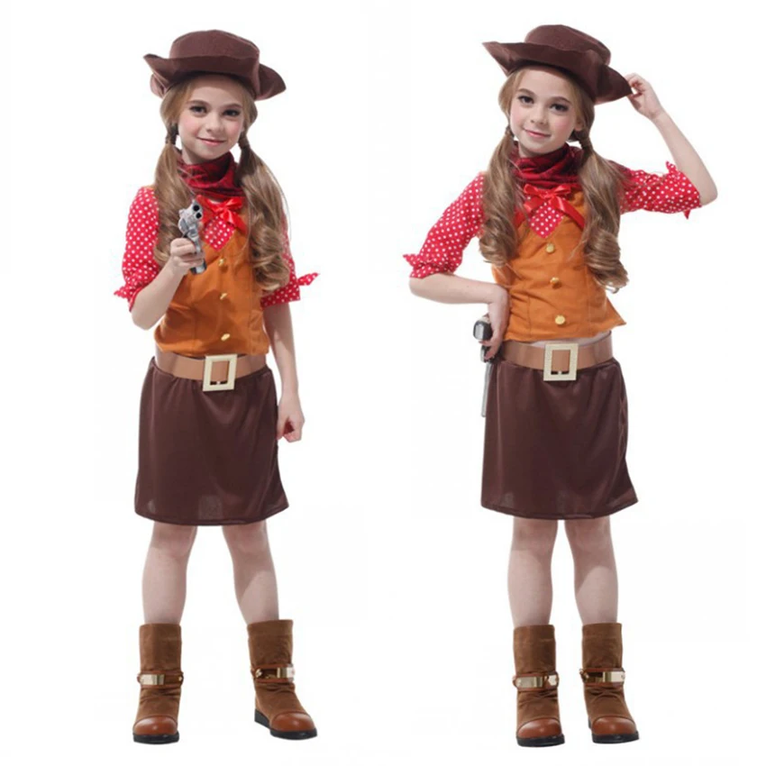 

West Cowglrl Costume Girl Princess Dress Skirt Cowboy Cosplay Anime Halloween Costume for Kid Carnaval Festival Child Masquerade