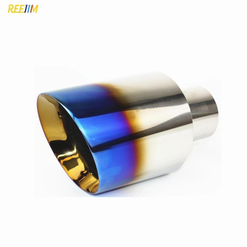 

Reejim 63*114*195 Slanted Cut Outlet Blue Burnt Slanted Stainless Steel Universal Car Muffler Tip Car Exhaust Tip Car-Stying