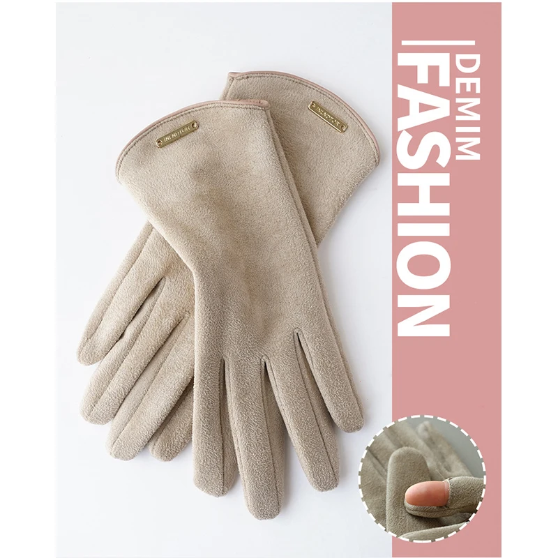 New Autumn And Winter Women Suede Keep Warm Thin Fleece Not Bloated Leaking Fingers Clamshell Cycling Fashion Elegant Gloves