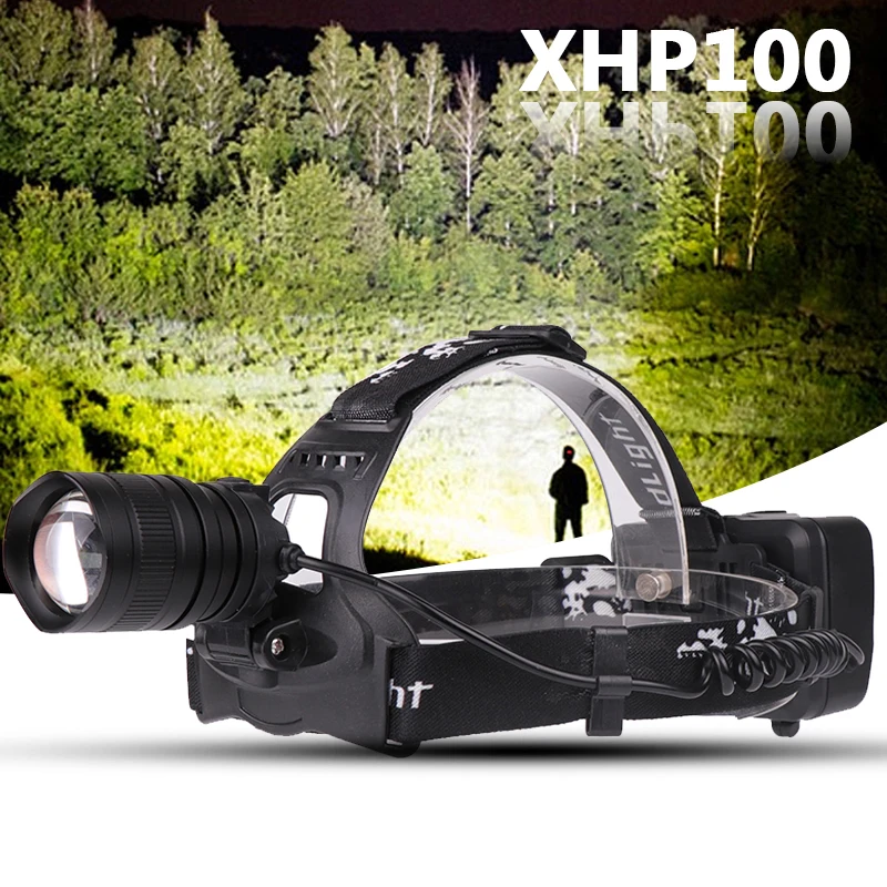 XHP100 Super Bright Led Headlamp Zoomable Powerbank Headlight USB Rechargeable 18650 Battery Head Flashlight Lamp 60W Torch