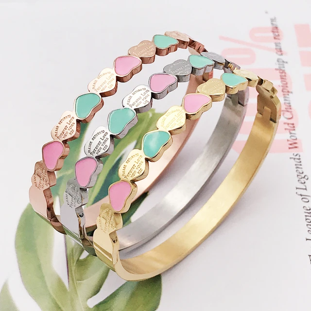 Luxury Luxury luxury Gold plated Heart Charm Cuff Bangle For Women Stainless Steel