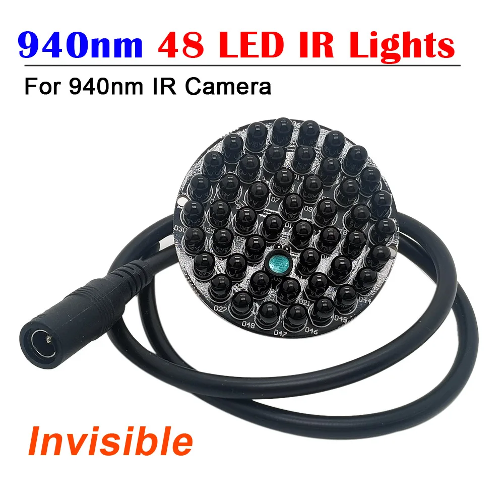 Invisible Illuminator 940NM Infrared No Red Exposure At Night 48 LED IR Lights PCB Board With Power Cable For 940NM CCTV Camera