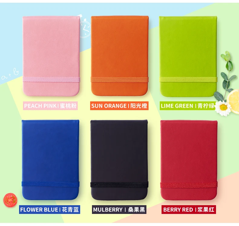 Sharkbang 96 Blatt A7 PU-Taschen-Notizbuch in Fruchtfarben, Monats-, Wochen- und Tagesplaner, Notizblöcke für Studium und Arbeit, Agenda, Schreibwaren – Detail 5