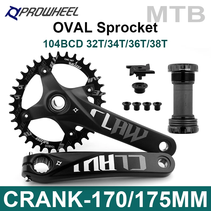 PROWHEEL 104BCD 170mm 175mm  MTB Bike Cranks 32/34/36/38T Oval  Sprocket with Bottom Bracket Mountain Bicycle Crankset