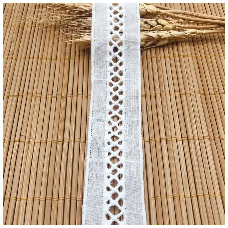 3CMwidth white Cross bar code embroidered cotton lace ribbon diy apparel sewing home textile curtain decoration lace