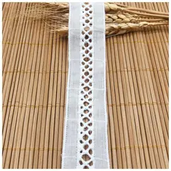 Cinta de encaje de algodón bordada con código de barras cruzado blanco, costura de ropa diy, decoración de cortinas textiles para el hogar, 3cm de ancho