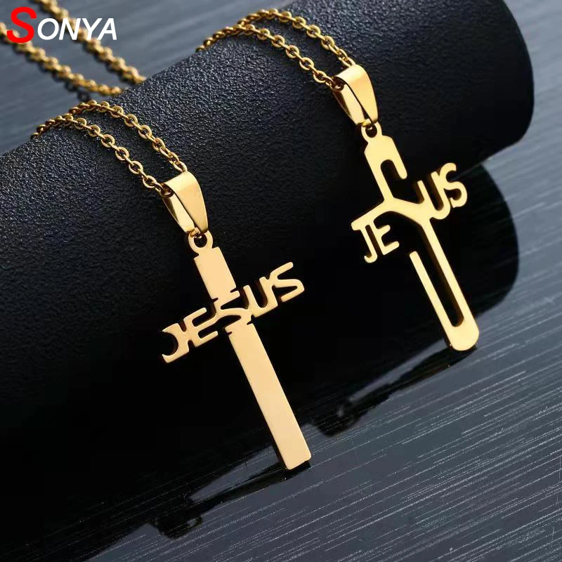 SONYA religijnych naszyjnik z jezusem na krzyżu mężczyźni/kobiety 2019 nowych moda ze stali nierdzewnej stal krzyżyk wisiorek z łańcucha naszyjniki na prezenty