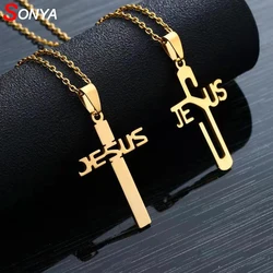 SONYA Religious Jesus Cross Necklace Men/women 2019 New Fashion Stainless Steel Cross Pendent with Chain Necklace Jewelry Gifts
