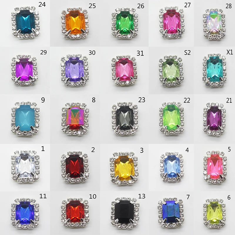 

Wholesale 100PCS 20*16mm 100% NEW Rectangle Acrylic Rectangle Rhinestone Button Flatback For 4-Hole/Can Be Sewn