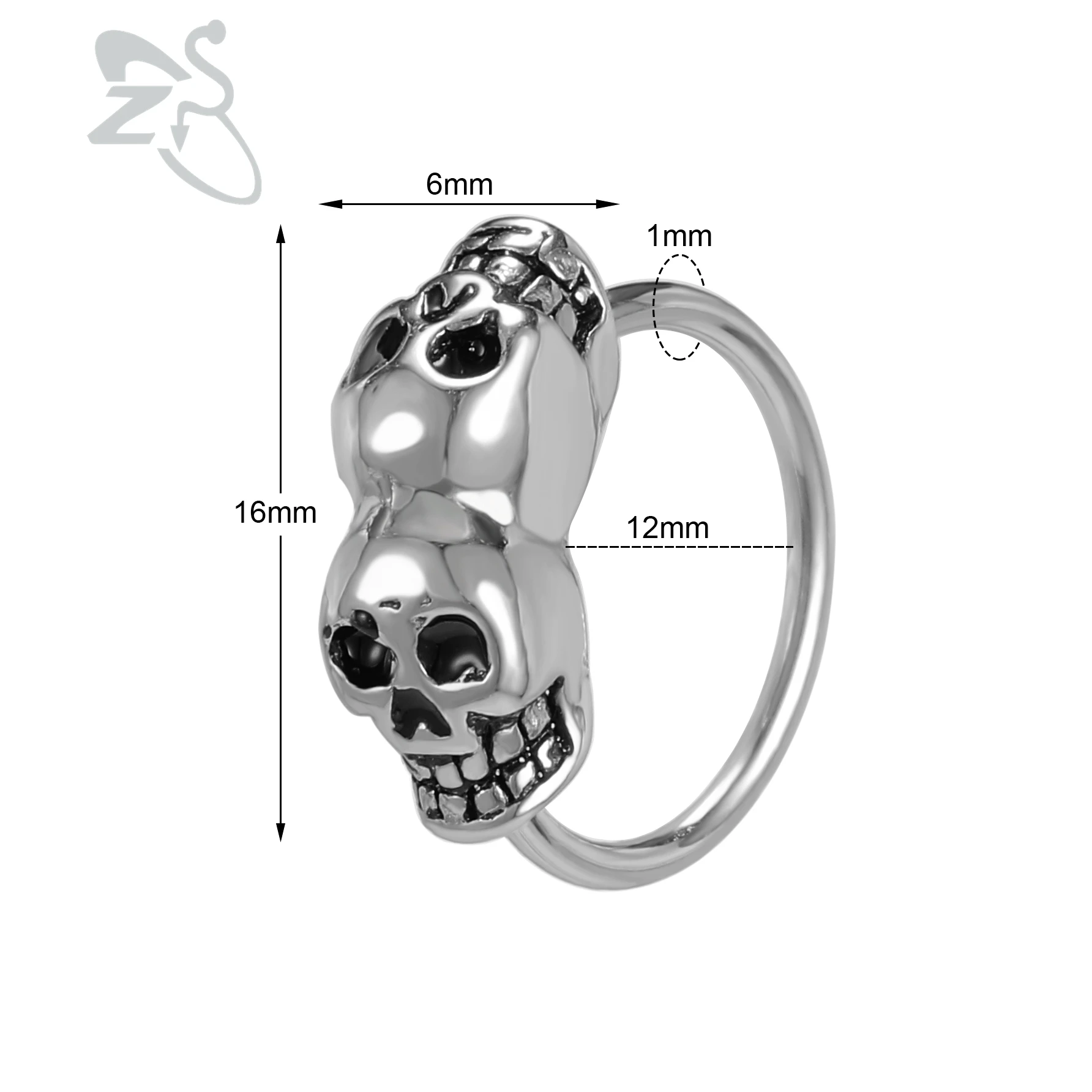 ZS 1PC Stainless Steel Nose Ring With CZ for Women Skull Crystal Round Septum Nose Clicker Ear Tragus Cartilage Daith Piercing