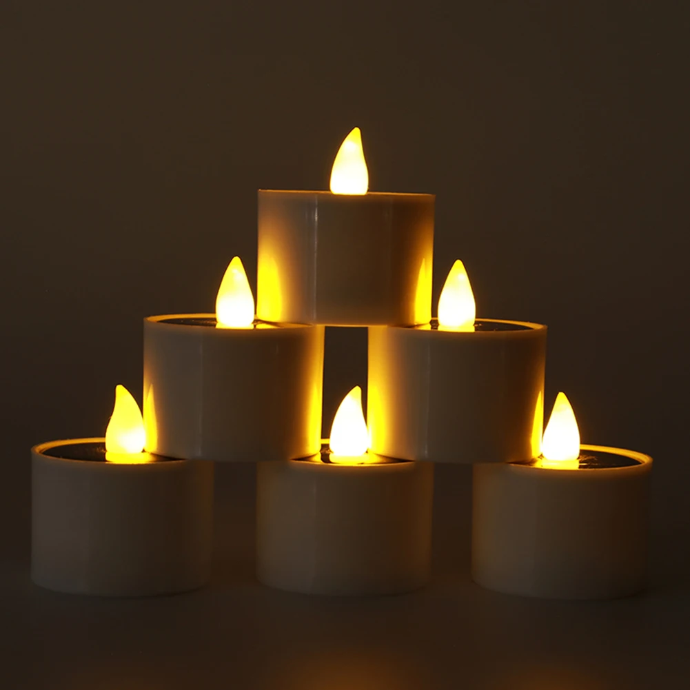 

Eco-Friendly Candles 6 Pcs Solar Emulation Flickering Fake Flame LED Candles Decoration For Bedroom Coffee Shop Romantic Wedding