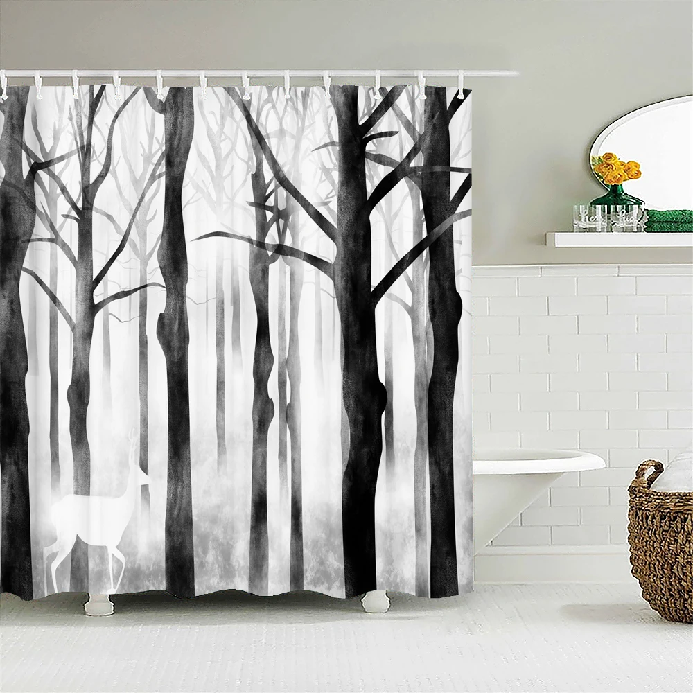 Waterproof Fabric Shower Curtains Tree leaves White Birch Bathroom Large 240X180 3D Print Decoration Shower Curtain Bath Screen