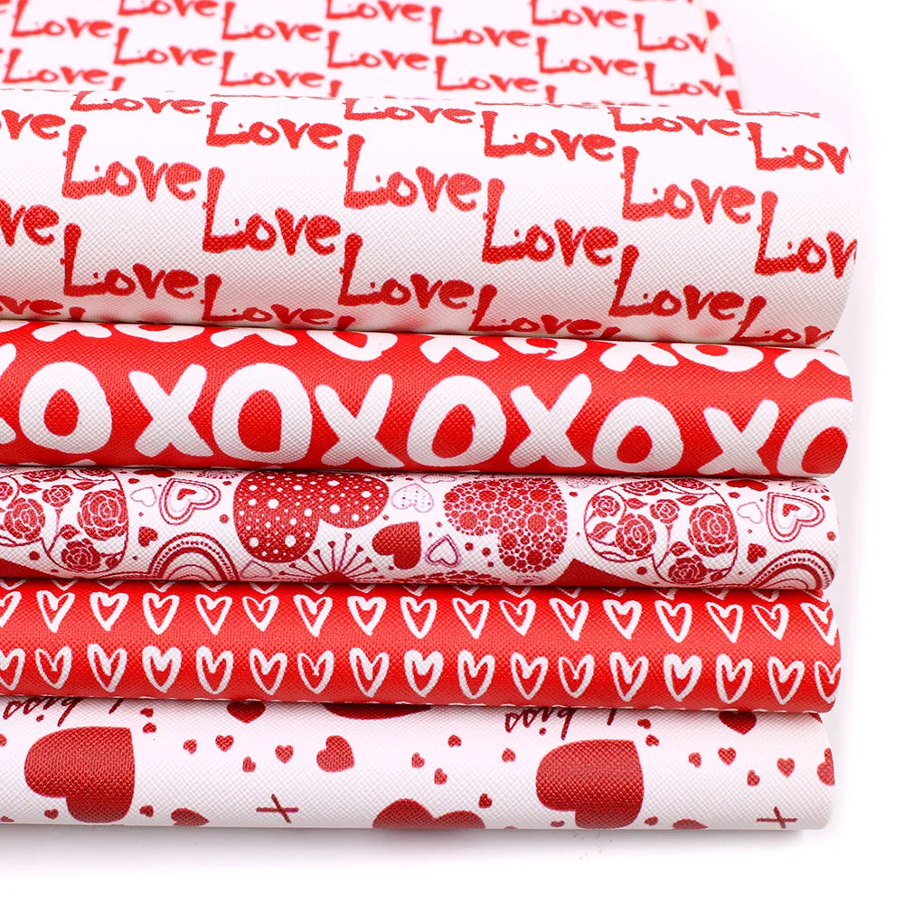 Accessories Heart Love Pattern Printed Faux Leather Sheets Fabric Canvas Back 5 Pcs 7.7