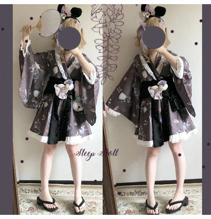 Styl Preppy uczeń Hanfu retro słodki lolita zestaw sukienka + pas wiktoriański druk kawaii dziewczyna loli cos gothic lolita kimono