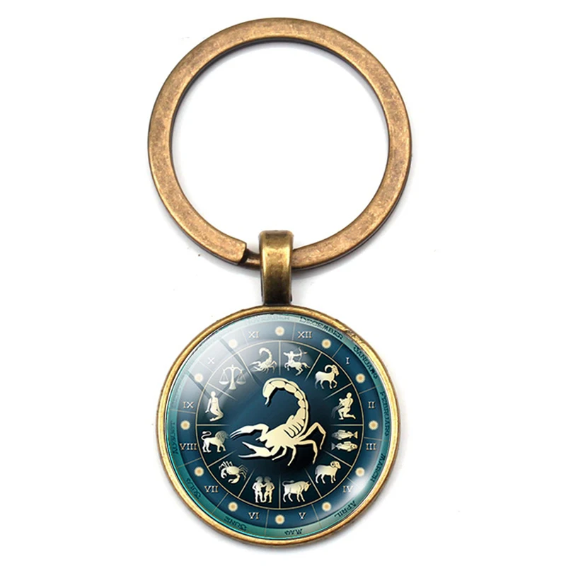 Fashion Jewelry 12 Constellation Key Chain Charm Zodiac Sign Keychain Car Crystal wallet handbag Pendant Man Woman Favorite Gift