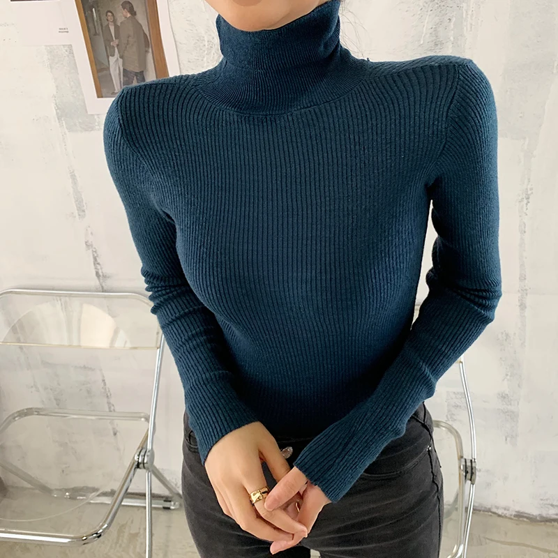 Seoulish 2021 New Autumn Winter Slim Turtleneck Knitting Sweaters Solid Long Sleeve Minimalist Warm Women's Pullover Jumper