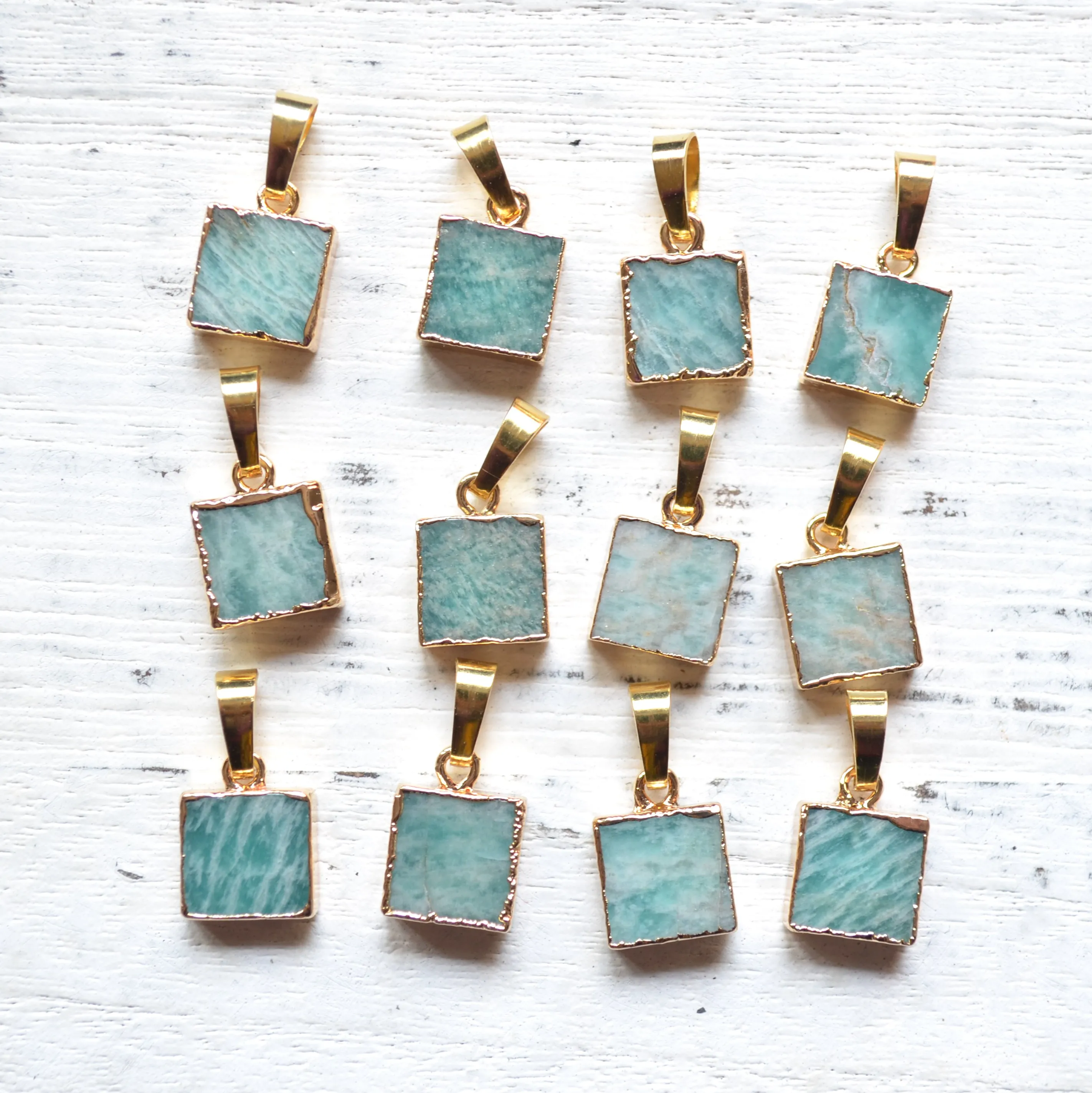 

Nature square Amazonite pendant with gold electroplated edges-amazonite jewelry charm