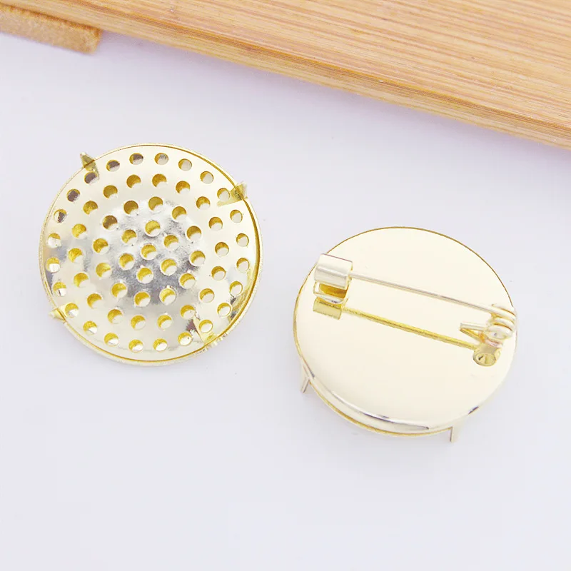 2.5cm okrągła miedź broszka baza szpilki broszka ustawienia pusta ramka Cabochon baza dla DIY akcesoria do wyrobu biżuterii