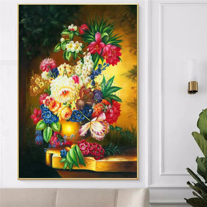 Europe Classical Retro Flowers Canvas Oil Painting Wall Art Posters Prints Hallway Pictures For Living Room Home Dining Decor